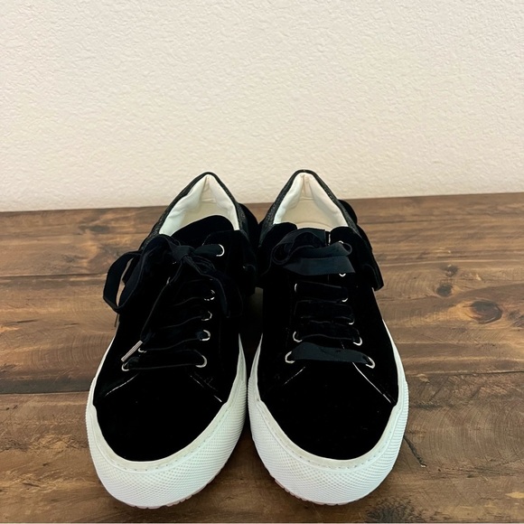 L’Autre Chose Made in Italy Black Ruffled Velvety Lace-Up Sneakers Size 37/US 7 - Picture 4 of 13